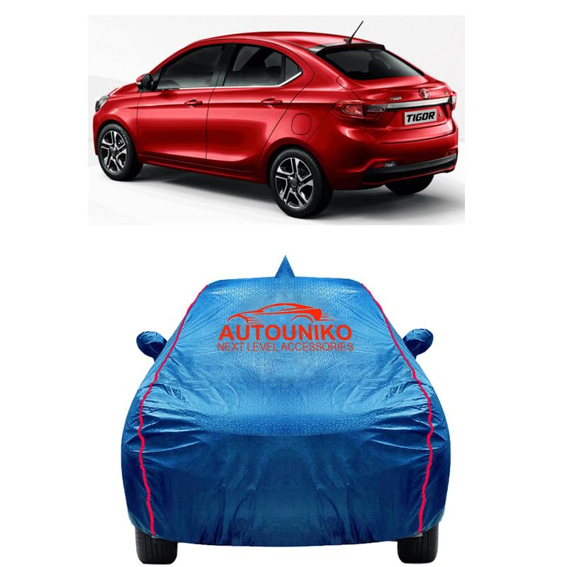 Image of Waterproof Car Body Cover for Tata Tigor with Mirror and Antenna Pocket and Soft Cotton Lining (Full Bottom Elastic Triple Stitched) (Navy Blue)