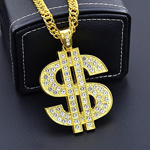 Funka Gold Chain Dog Collar Adjustable Cuban Link Dog Necklace With Crystal Dollar Sign Pendant Cute Fashion Pet Jewelry Chain Puppy Cat Costume Outfits Accessories With Extender Chain #TOP3