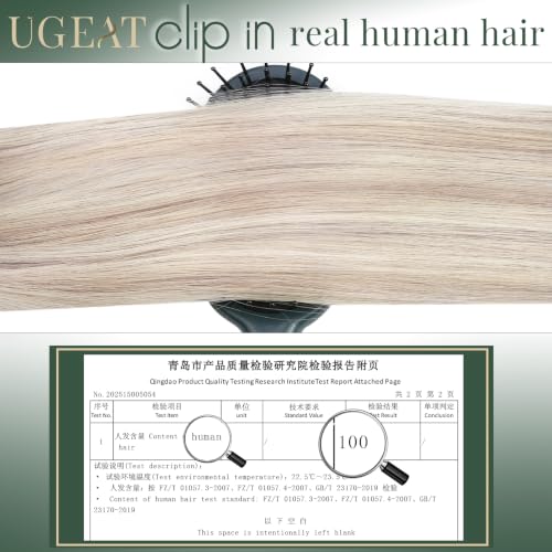 Image of Ugeat Real Human Hair Clip in Extensions Highlights 22 Inch 7pcs 120g | Real Hair Extensions Clip in Human Hair , Easy to Apply , Ash Blonde Highlights Bleach Blonde
