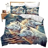 jerkboo American Wolf Bedding Set Wolf Duvet Cover Twin Full Queen King Size Comforter Cover for Kids Adults Men Women Wolf Theme Quilt Cover Decorative Soft Bedding Set with 2 Pillowcases