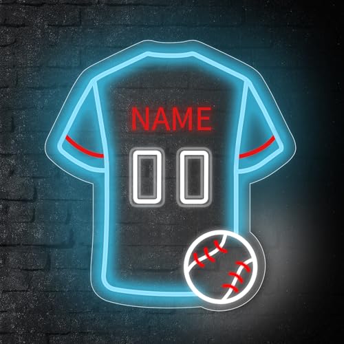 Image of Custom Baseball Jersey Neon Signs for Wall Decor Baseball Neon Sign with Custom Name and Number Personalized Sports Neon Light for Bedroom Sports Light Up Sign LED Signs for Baseball Lover Gifts