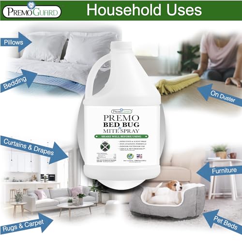 Image of Premo Guard Bed Bug & Mite Killer Spray - University Tested 100% Kill Rate | Fast Acting Natural Ingredients, Bedding Furniture Fabric Safe, No Harsh Chemicals