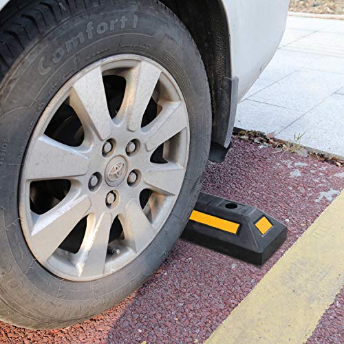F COME Pacote com 2 blocos de estacionamento de borracha resistente – Rolhas de parada de roda com v