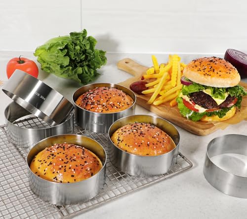 Webake 4.5 Inch Large Burger Bun Rings 304 Stainless Steel Cooking Molds for Hamburger Buns, Eggs, Pancakes, Crumpets, Set of 6 by Webake - Image 2