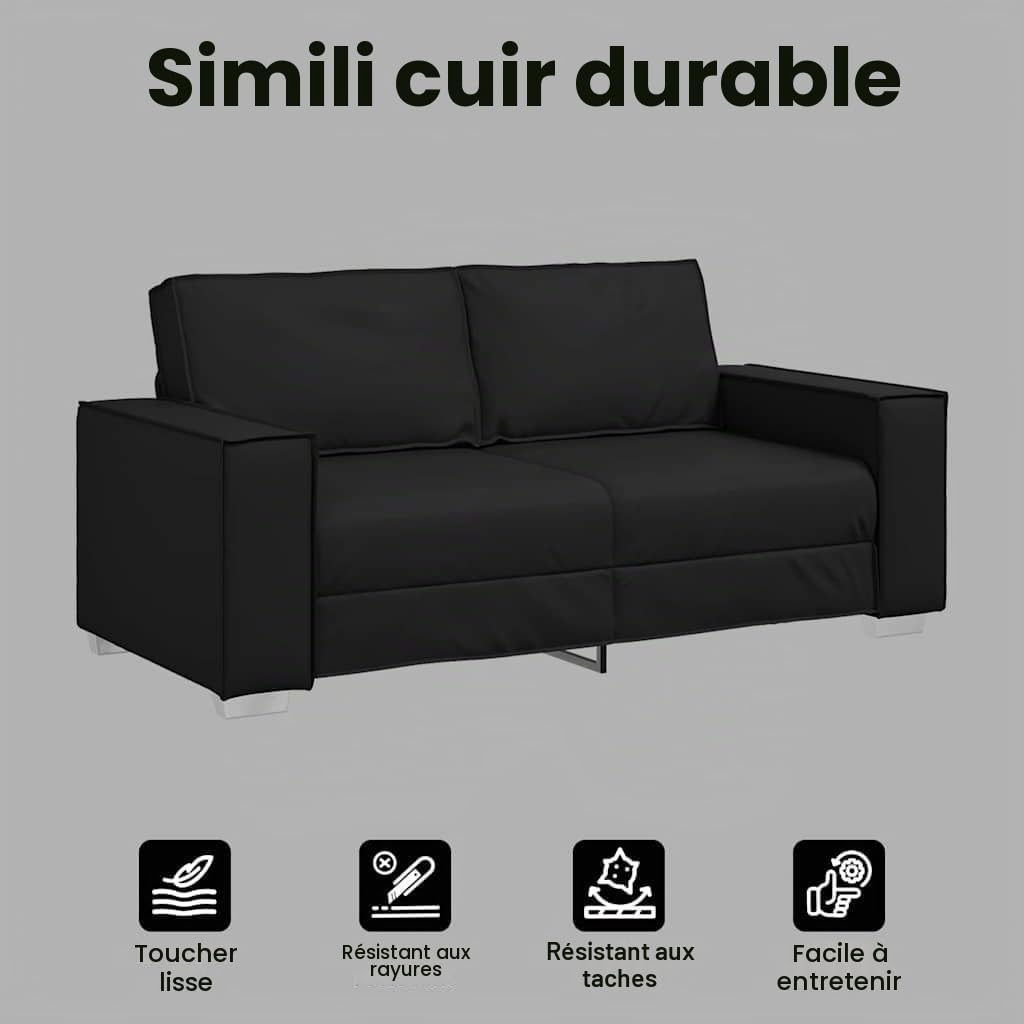 vidaXL Canapé Deux Places Noir 180 cm Simili Cuir