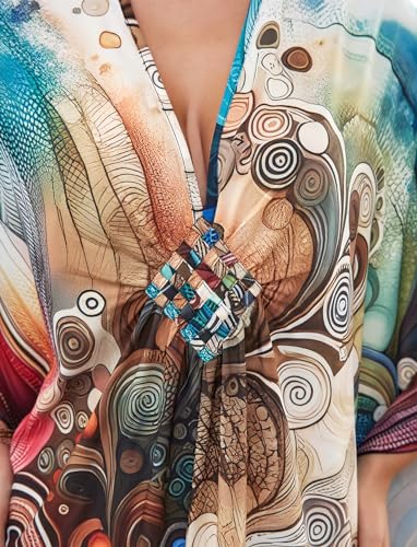 Image of KECVOT Kaftan Dresses for Women Plus Size Batwing Sleeve Caftans Long Bathing Suit Cover Up Maxi Beach Dress Loungewear