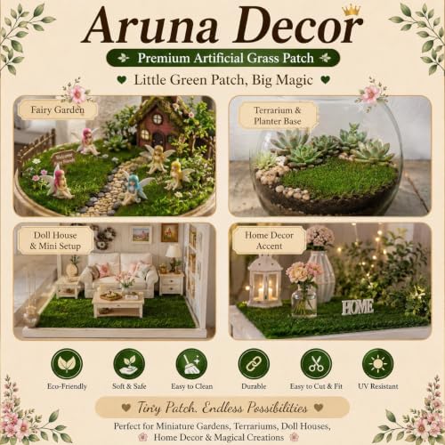 Image of Miniature Grass Patch Set of 2 - Mini Garden Decor Accessories | Dollhouse Landscaping Mat | DIY Terrarium, Fairy Garden Craft Supply | Cute Miniature Decor for Home & Gifting 6x6 inch