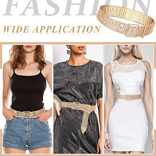 Women Rhinestone Belt Glitter Wide Waist Belt With Buckle Shiny Artificial Diamond Belt For Jeans Dresses (Gold) #TOP4
