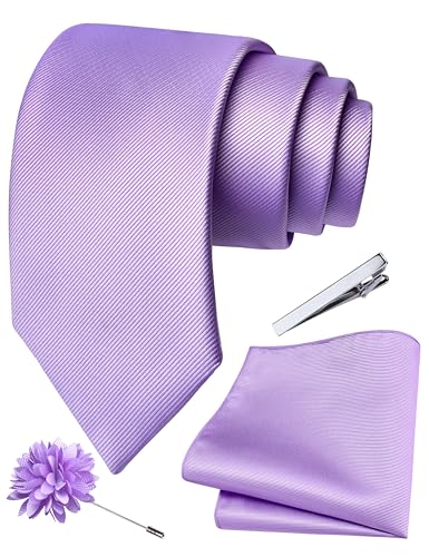 Image of Branduce 3.15 inch（8cm） Solid Formal Tie and Pocket Square Plain Necktie Lapel Pin and Tie Clip Set for Men