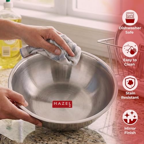 HAZEL Triply Stainless Steel Tasra with Steel Lid 5.5L | Induction-Compatible Cookware, 33.8cm | Kadai for Frying & Deep Cooking | Heavy Bottom... - Image 5