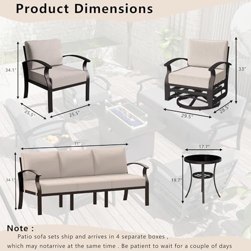 Image of Patio Furniture Set 6-Piece Aluminum Armrest Sofa, All-Weather Patio Conversation Set with Tempered Glass Top Table & Removable Sponge Cushions for Backyard Poolside-Sand
