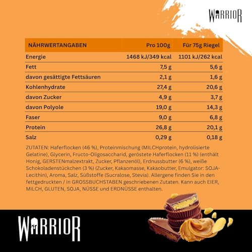 Warrior Raw Proteinriegel 12 x 75 g – Ballaststoffreicher Haferriegel mit Protein, High Protein Snack ohne Zucker, Natürlicher Haferflocken Riegel mit Präbiotika – Schoko-Erdnuss 5