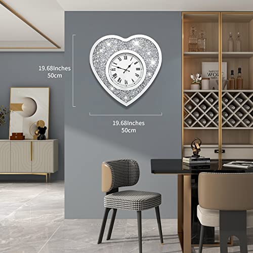 Yijidecor Large Wall Clock For Living Room Decor Silver Mirror Clock Crystal Crush Mirrored Sparkle Twinkle Bling Diamond Decor Wall Clock For Bedroom Office Decor Glass Mirror Home Decor Indoor… #TOP4