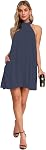 WNEEDU Womens Summer Dresses Halter Neck Casual Sun Dress with Pockets | Convenient side pockets, Loose flowy silhouette, Comfortable sleeveless cut