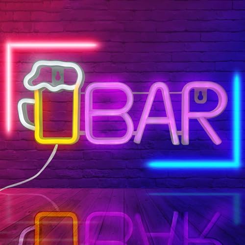 GOMETY Cartel de neón, LED Bar Neon Sign, USB o batería 3 AA, accionamiento por batería, cartel de neón azul para bar, decoración de pared, luz de neón