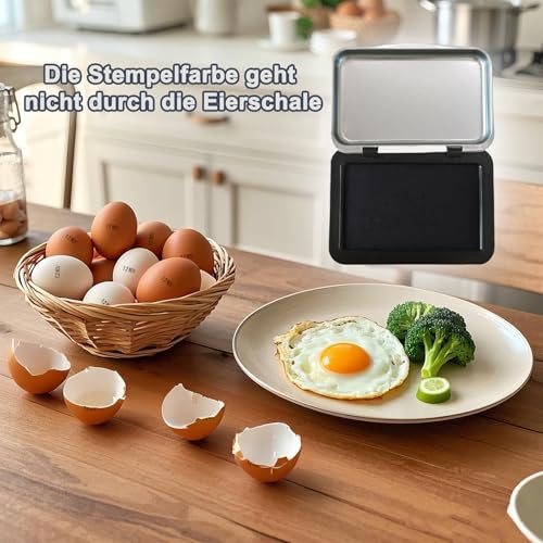 Homvik Eierstempel-Set mit Datumsstempel für Hühnereier, Stempelkissen, Deutsch, Monat-Tag-Format (1 Stempel 1 Stempelfarbe)