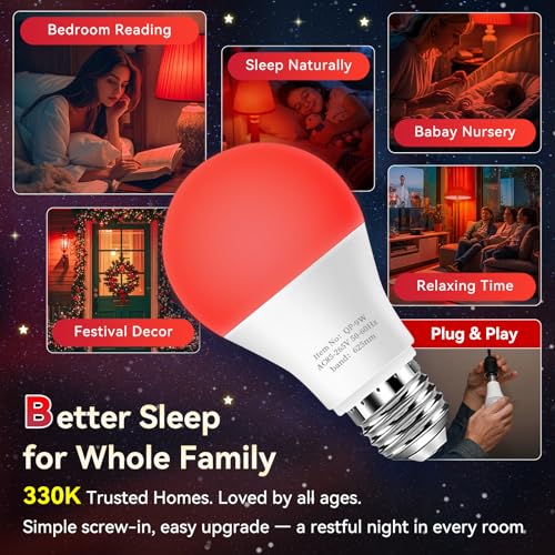 Image of Neporal 625nm Red Light Bulbs for Sleep 3W, 100% Blue Light Blocking Bulbs for Melatonin Promote, A19 40W Eq. Soft Red Night Light Bulb for Sleep, Read, Baby Nursery 2PK (White When Off, Red When on)