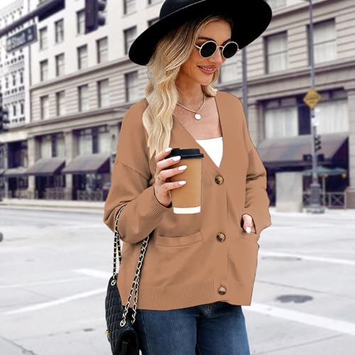 Women's Button Down Sweater Cardigan Knit Long Sleeve Open Front V Neck Cardigan Loose Outwear3