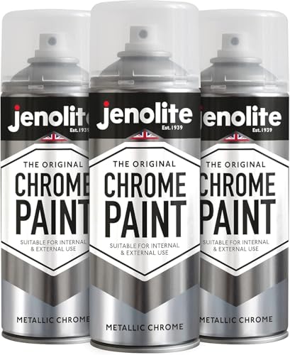 JENOLITE Lot de 3 bombes de peinture chromée | Peinture aérosol lisse argenté métallisé | Peinture chromée multi-surfaces pour métal, bois, plastique, céramique...
