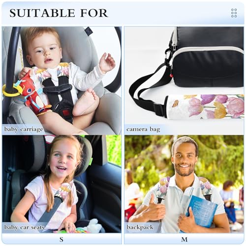 Image of Light Pink Tulips Butterfly Seat Belt Cover Pad 2 Pcs Soft Cute Seatbelt Covers Protector Support Head Neck Shoulder Strap for Car Seats High Chair Backpack for Adults Kids Women Men 6.5x6.5In