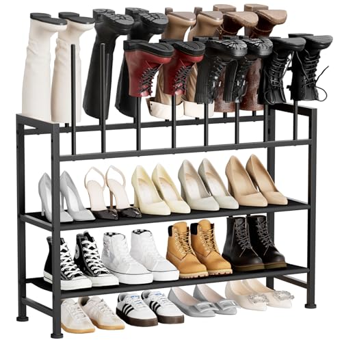 DIMJ Boot Rack 4-Tier - Black Metal Boot Storage Rack for Tall Boots Organizer Tall Boots, Multiuse Shoe Rack for Boots, Sneakers, High-Heel, Entryway, Fits 8 Pairs