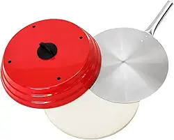 Kit Pizza Para Churrasqueira Com Pá de Pizza Alumínio Pedra Refratária Redonda 37cm e Abafador (Vermelho)