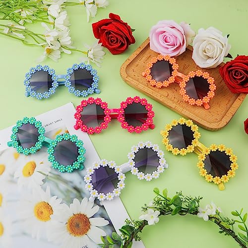 LUTER 6pcs Kids Flower Sunglasses, Colorful Daisy Sunglasses for Kids Round Flower Shape Sunglasses Kit for Girls Outdoors Party Beach Supplies (6 Colors)3