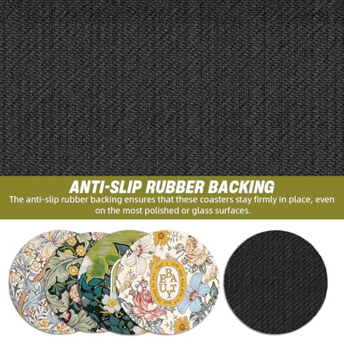 Image of HASTHIP Floral Coasters 4.7 Inches Rubber Set of 4 Anti Slip Absorbent