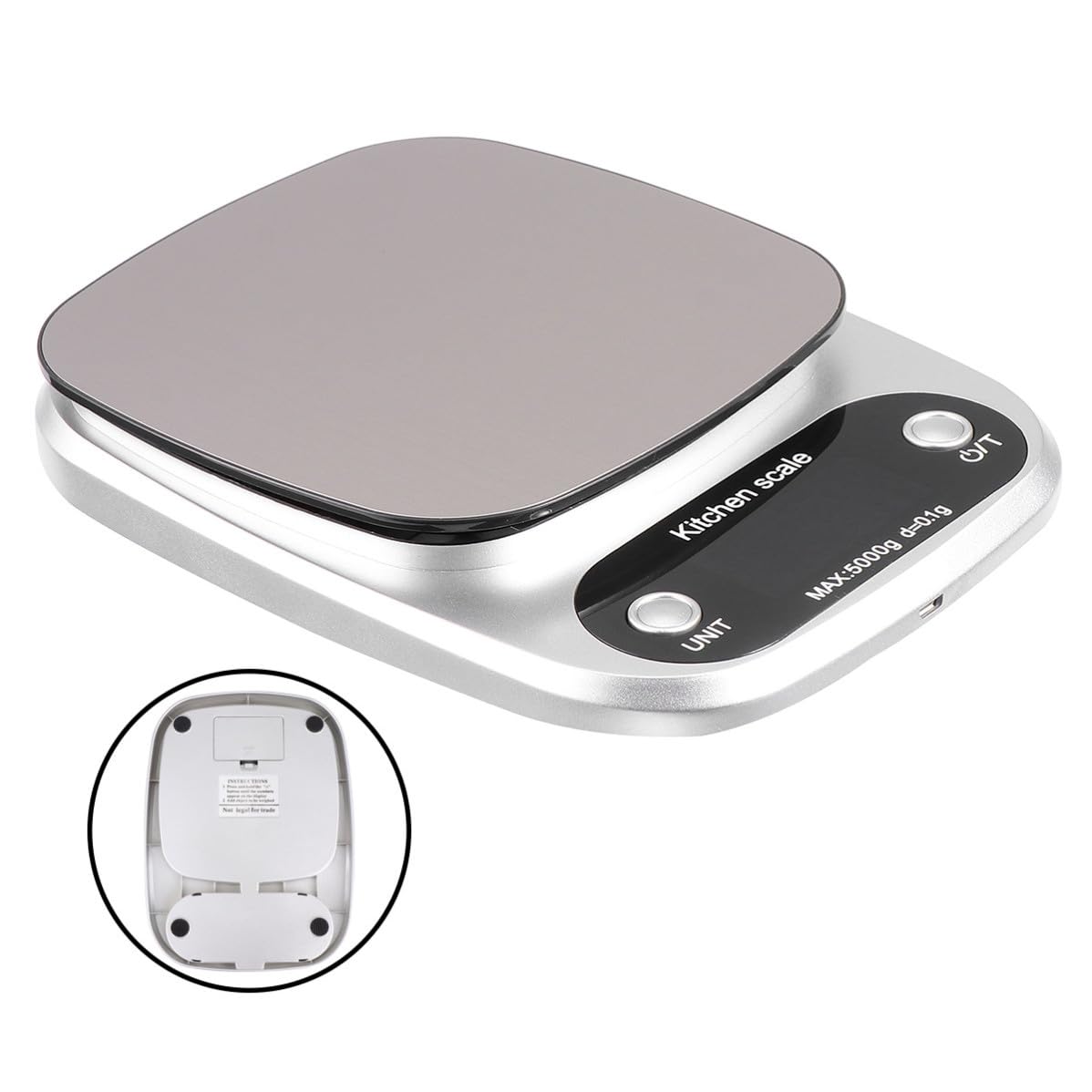 Báscula Capacidad de 5kg Digital de Cocina Portátil de Acero Inoxidable y Precisión de 0,1g Pantalla Lcd Recargable para Uso en Cocina y Joyería