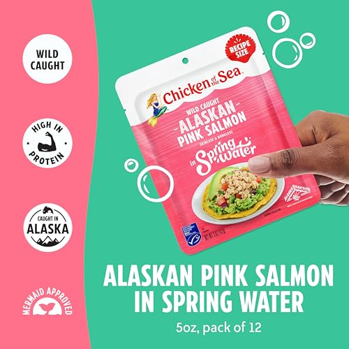 Image of Chicken of the Sea Alaskan Pink Salmon in Spring Water, 5 Ounce Packets (Pack of 12), Wild Caught Salmon, Skinless & Boneless