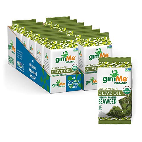 gimMe Organic Roasted Seaweed Sheets - Extra Virgin Olive Oil - 12 Sharing Packs - Keto, Vegan, Gluten Free - Great Source of Iodine and Omega 3â€™s - Healthy On-The-Go Snack for Kids & Adults