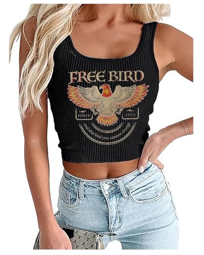 Vintage Cowgirl Crop Tank Tops Women Retro Graphic Western Cowboy Tee Girls Sleeveless Country Concert Crop Tops (S, Black2)