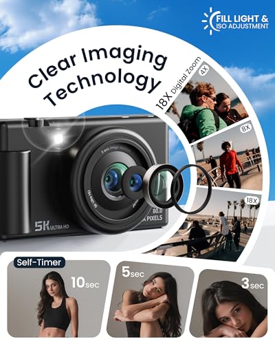 Foto de Cámara digital True 5K para fotografía, enfoque automático de 80 MP con zoom digital de 18X de 3 pulgadas, pantalla abatible de 270°, cámara selfie de doble lente para vlogging de YouTube y creación (imagen 5)