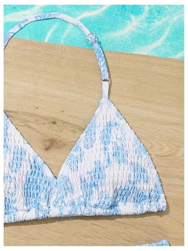 Image of RoseSeek Girl's Tie Dye Smocked 2 Piece Swimwear Sets Backless Halter Bikini Cute Brief Bathing Suit
