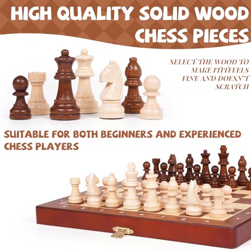 Magnetic Travel Chess Set with Wooden Folding Board – 12 Inch Portable Magnetic Chess Board Game with Handcrafted Wooden Pieces, 2 Extra Queens, Strategy Chess Set for Adults Kids Beginners - Image 3