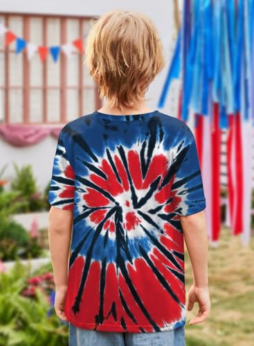Image of BesserBay Unisex Kids 4th of July American Flag Tee Tie Dye Patriotic Short Sleeve Shirt 6-14 Years