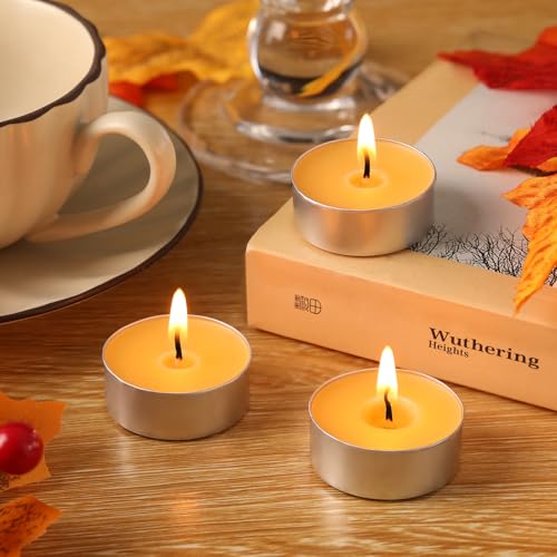 LETINE 50 Pack Bienenwachs Teelichter Kerzen - Reines Bienenwachs Teelicht, Naturbelassene Bio Teelichter ohne Duft - Rauchfrei & Sauber Brennend mit über 4 Stunden Brenndauer