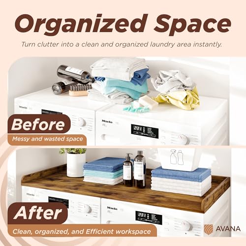 Avana Washer Dryer Countertop, Walnut Natural Pine Wood Laundry Countertop with Raised Edges - 54\" Width x 27.5\" Depth Laundry Room Organization - Thumbnail 6