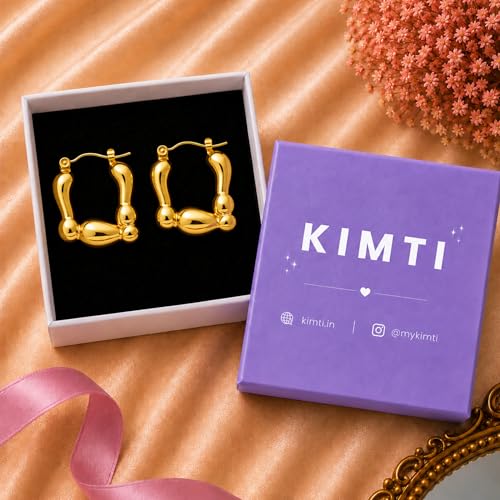 Image of KIMTI Gold Plated Hoop Earrings for Women - 18K Gold Plated Round Chunky Hoops | Lightweight Anti Tarnish Hypoallergenic Korean Style | Daily Wear Earrings for Girls and Women