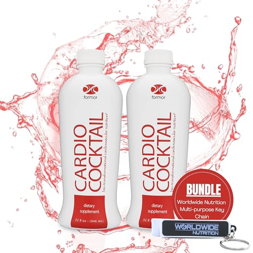 Image of Worldwide Nutrition Bundle: Formor Cardio Cocktail Nitric Oxide Booster with L Arginine L Citrulline Supplement - 2 Count, 32 Oz Blood Pressure Supplements and Multi-Purpose Key Chain