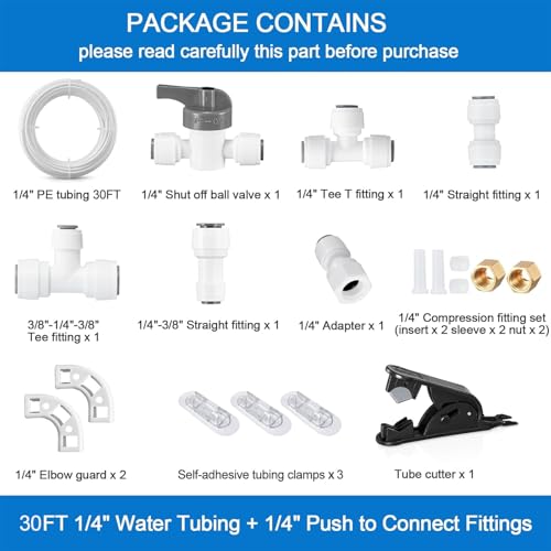 Image of Refrigerator Water Line Kit - 30FT Tubing & Quick Fittings for Ice Maker | Fridge Water Line Kit,NSF 1 /4 inch Water Line,No Leak Quick Fittings,for Adding a Branch Waterway on RO System to Water Dispenser