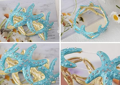 Alilang Sealife Gold Tone Aurora Borealis Ocean Boho Elastic Expandable Starfish Bracelet with Crystals3