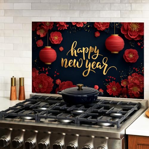 Image of Happy New Year Lantern Backsplash Peel and Stick, 35.4x23.6 in