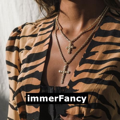 Gold Diamond Double Cross Necklace for Women, Unique Large Big Matching Cross Cubic Zirconia Pendant Necklace Gothic Faith Non Tarnish Religious Jewelry Gift4