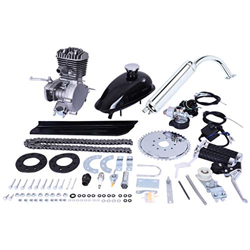 FRJINIE Bicycle Motor KIT, 26" 28" Bicycle Engine Kit 80 CC, Bike Bicycle Motorized 2 Stroke Petrol Gas Motorized Engine Motor Parts Super Fuel-EFFICIENT Bike Engine KIT with 2L Oil Tank (Grey)