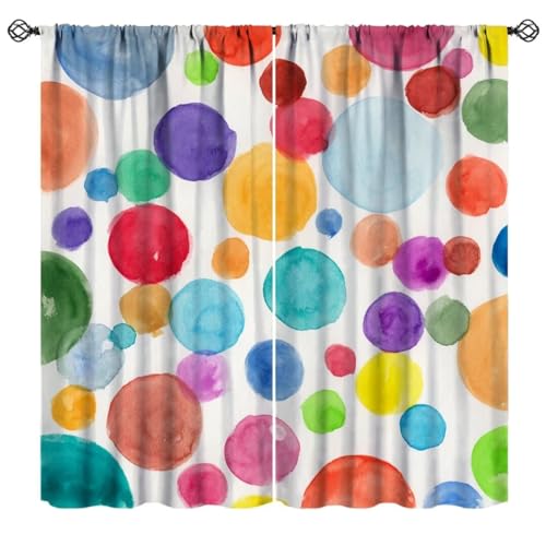 JanJCurt Colorful Polka Dot Curtains, Kids Watercolor Rainbow Abstract Circles Geometric Pattern Window Treatments for Children Girls Bedroom Living Room Decor, 42x45 Inch (No Blackout)