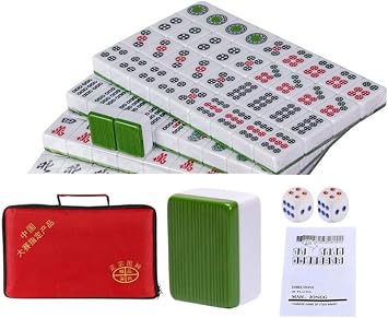 Chinese Mahjong Game Set, Classic with 146+ Green Colored Tiles Dice Professional Big 1.6 inch 40mm Mahjong Tiles Melamine Instraction, Complete majiang with Carrying Bag