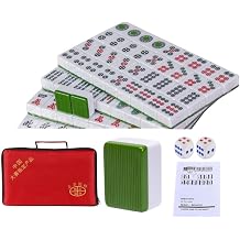Chinese Mahjong Game Set, Classic with 146+ Green Colored Tiles Wind Indicator Dice Professional Big 1.6 inch 40mm Mahjong Tiles Melamine Instraction, Complete majiang with Carrying Bag