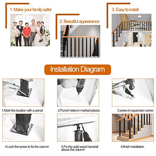 Tige de support de main courante de sécurité pour escalier de 1, 2 ou 3 marches - 6