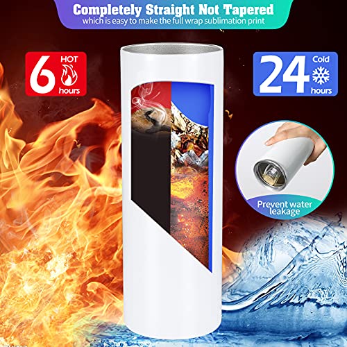 Stonechic Sublimation White Straight Skinny Tumbler 20Oz For Heat Transfer,Sublimation Blanks, Double Wall Insulated Tumbler With Heat Resistant Tape & Shrink Wrap Sleeve | Vinyl Diy Gifts - 8 Pack #TOP4